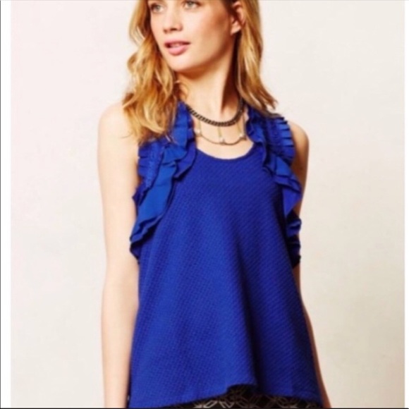 Anthropologie Tops - Anthropologie Deletta Royal Blue Ruffle Top Small